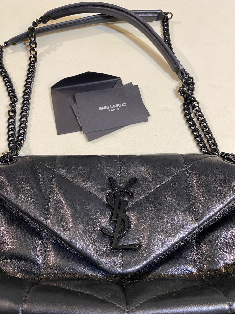 Saint Laurent Black Quilted Chevron Leather Shoulder Bag with Chain Strap - Picture 6 of 7